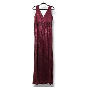 Kate Kasin women’s size 10 formal burgundy sequin v-neck dress wedding party nwt